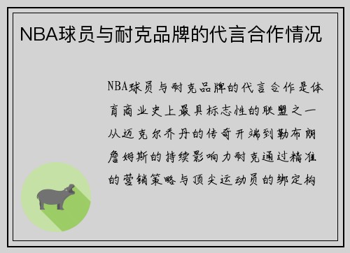NBA球员与耐克品牌的代言合作情况